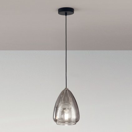 Fabas Britton, šedé závěsné svítidlo v kombinaci kov/sklo, 1xE27, průměr 22cm