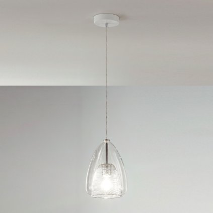 Fabas Britton, transparentní závěsné svítidlo v kombinaci kov/sklo, 1xE27, průměr 22cm