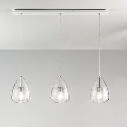 Fabas Britton, transparentní závěsné svítidlo v kombinaci kov/sklo, 3xE27, délka 110cm