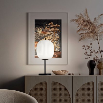Fabas Domizia, stolní lampa s vypínačem, černý kov/bílé sklo, 1xE27, výška 52cm