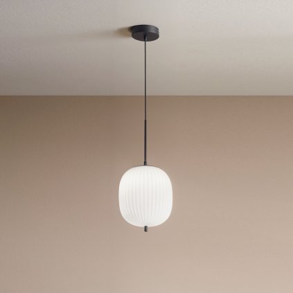 Fabas Domizia, závěsné svítidlo, černý kov/bílé sklo, 1xE27, průměr 25cm