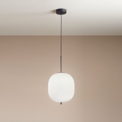 Fabas Domizia, závěsné svítidlo, černý kov/bílé sklo, 1xE27, průměr 32cm