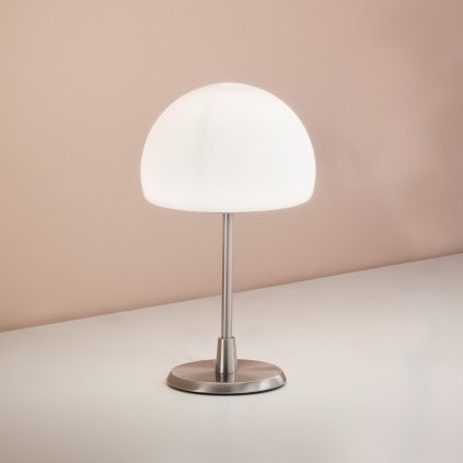 Fabas Gaia, dotyková stolní lampa nikl/mléčné sklo 1xG9 33W, výška 26cm