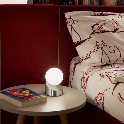 Fabas Gravity, dotyková stolní lampa satinovaný nikl, LED 5W 3000K, průměr 10cm