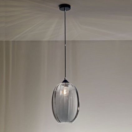 Fabas Infinity, černé závěsné svítidlo kov/kouřové sklo, 1xE27, průměr 25cm