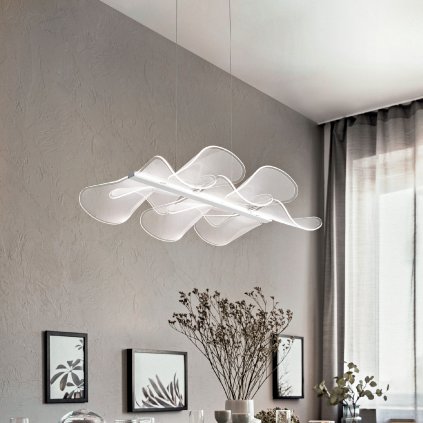 Fabas Sylvie, závěsné svítidlo z bílého metakrylátu, LED 30W 3000K, délka 58cm