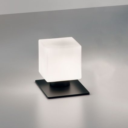 Fabas Zara, dotyková stolní lampa ve tvaru kostky černý kov/mléčné sklo, 1xG9, výška 13cm