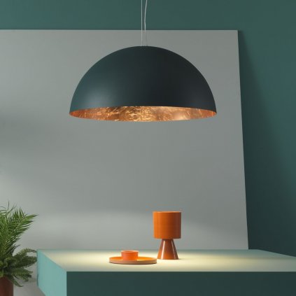 Zava Amedeo, ikonické italské svítidlo 1xE27, černé s měděnou fólií, průměr 80cm