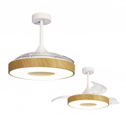 Mantra Coin, rozvinovací ventilátor se svítidlem a dálk. ovladačem, LED 60W 2700-5000K, dřevěná, průměr 50/106cm