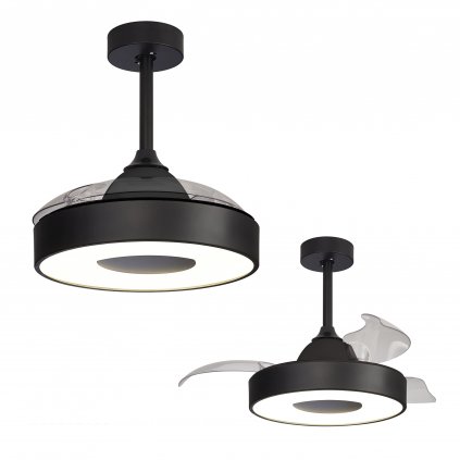 Mantra Coin Mini, rozvinovací ventilátor se svítidlem a dálk. ovladačem, LED 45W 2700-5000K, černá, průměr 43/90cm