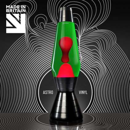 Mathmos Astro Vinyl, originální lávová lampa se zelenou tekutinou a červenou lávou, 43cm