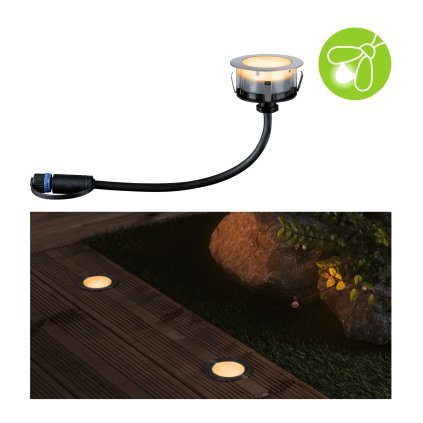 Paulmann Plug&Shine Floor, zápustné svítidlo do terasy 2W LED 2200K, stříbrná, prům. 7cm, IP67