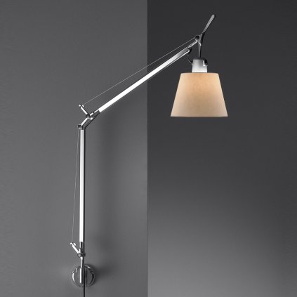 Artemide Tolomeo Basculante 180 Parette, nástěnná lampa do zásuvky s vypínačem, pergamenové stínítko, 1x46W E27, max. výška 111,7cm