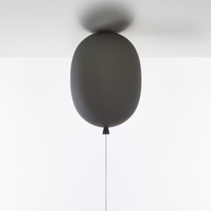 Brokis Memory Oval, stropní balonek z matného šedého skla, černý spínač 1x15W E27, výška 50,5cm