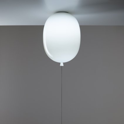 Brokis Memory Oval, stropní balonek z lesklého bílého skla, černý spínač 1x15W E27, výška 43,5cm