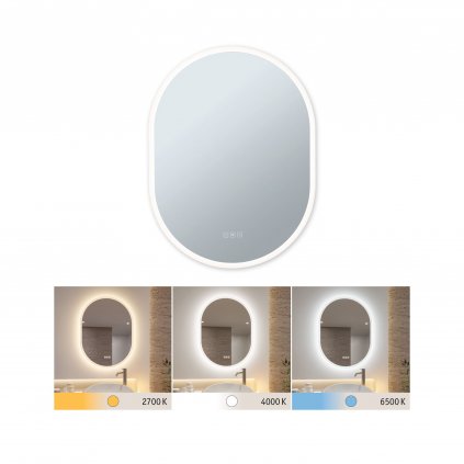 Paulmann Mirra, stmívatelné oválné zrcadlo s osvětlením a funkcí odmlžení 22W LED White Switch, 60x80cm, IP44