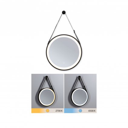 Paulmann Miro, kulaté zrcadlo s osvětlení a závěsem, 7,5W LED Tunable White, černá, průměr 40cm, IP44