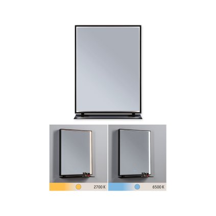 Paulmann Miro, zrcadlo s osvětlením a s policí, 11W LED Tunable White, černá, 45x62cm, IP44