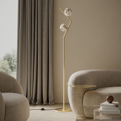 Il Fanale Stone, stojací lampa sklo/mosaz 2xE14 max 10W, výška 170cm