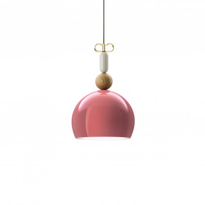 Il Fanale Bon Ton, růžové závěsné svítidlo s prvky dřeva a mosazi, 1x15W LED E27, prům. 35cm