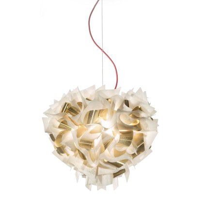 Slamp Veli Aurea Medium, bílo-zlaté závěsné svítidlo s červeným kabelem, 2x12W E27, prům. 42cm