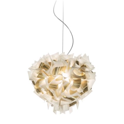 Slamp Veli Aurea Medium, bílo-zlaté závěsné svítidlo s čirým kabelem, 2x12W E27, prům. 42cm