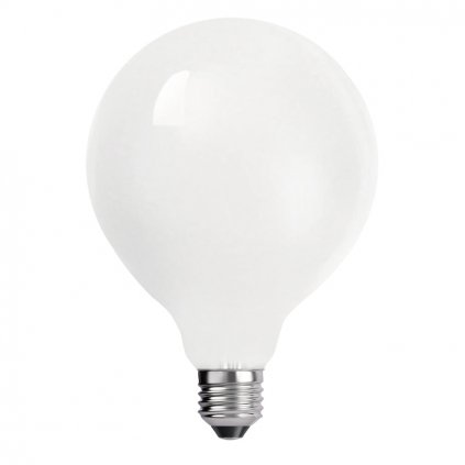 LED žárovka filament mléčná E27 8W, 720lm, stmívatelná, náhrada za 60W, teplá bílá 3000K, průměr 9,5cm