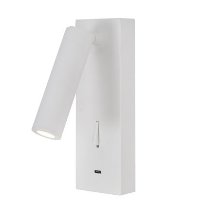 Mantra Tarifa III, bílá nástěnná čtecí lampa LED 3W 3000K, s nabíječkou USB-C