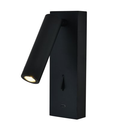Mantra Tarifa III, černá nástěnná čtecí lampa LED 3W 3000K, s nabíječkou USB-C