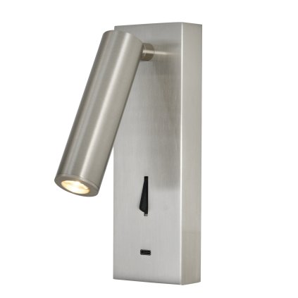 Mantra Tarifa III, niklová nástěnná čtecí lampa LED 3W 3000K, s nabíječkou USB-C