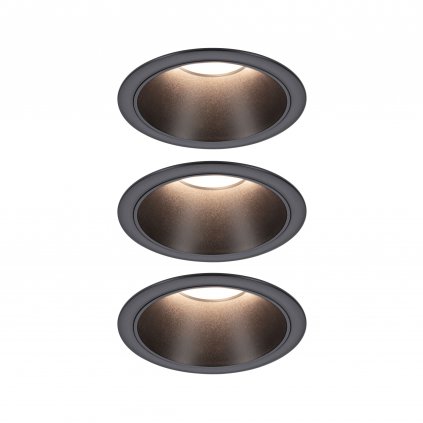 Paulmann Cole Coin, set bodovek v černé úpravě, 3x6W LED 2700K tříkrokové stmívání, prům. 8,8cm, IP44