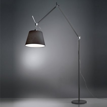 Artemide Tolomeo Mega Terra 42, černá stojací lampa s vypínačem pro 1x150W E27, černé stínítko, max 334cm