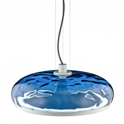 Leucos Aurelia S45 SS, závěsné svítidlo modré sklo s vodním efektem/bílá, 11+14W LED 2700K stmívatelné, průměr 45cm