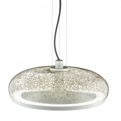 Leucos Aurelia S45 SS, závěsné svítidlo čiré sklo pulegoso s kovovým práškem/bílá, 11+14W LED 2700K stmívatelné, průměr 45cm