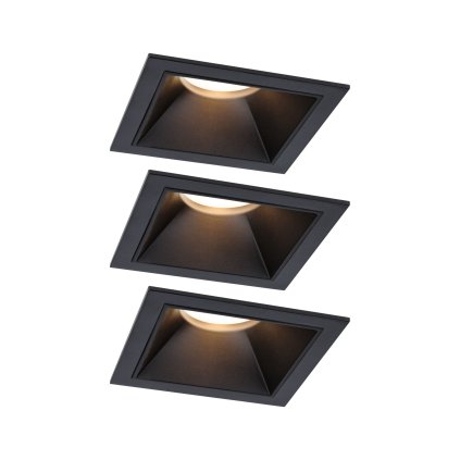 Paulmann Cole Coin, set bodovek v černé úpravě, 3x6W LED 2700K tříkrokové stmívání, 8,8x8,8cm, IP44