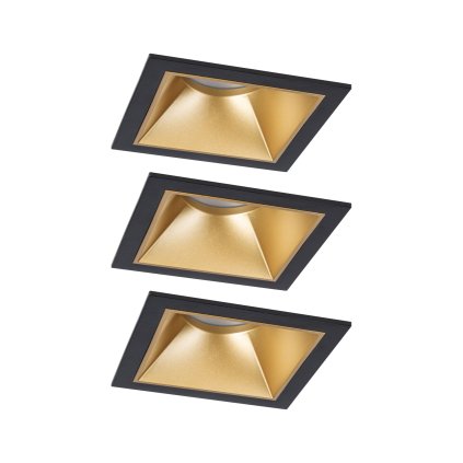 Paulmann Cole Coin, set bodovek v černo-zlaté úpravě, 3x6W LED 2700K tříkrokové stmívání, 8,8x8,8cm, IP44