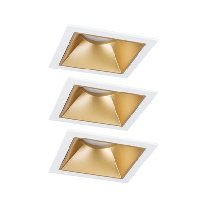 Paulmann Cole Coin, set bodovek v bílo-zlaté úpravě, 3x6W LED 2700K tříkrokové stmívání, 8,8x8,8cm, IP44