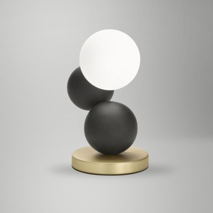 Fabas Micky, dotyková stolní lampa zlatý kov/černé dřevo/bílé sklo, 1x20W G9, výška 23,5cm