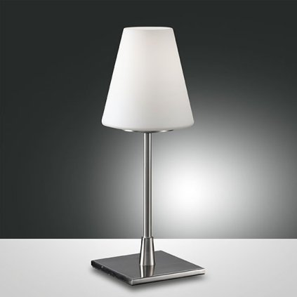 Fabas Lucy Big, dotyková stolní lampa nikl/bílé sklo, 1x60W E14, výška 35cm