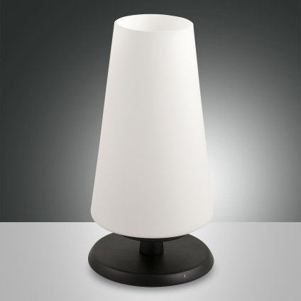 Fabas Milady, dotyková stolní lampa černá/bílé sklo, 1x33W G9, výška 20cm