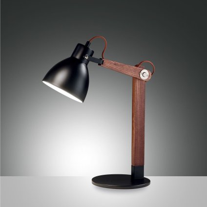 Fabas Sveva, pracovní lampička s vypínačem, černý kov/dřevo, 1x40W E27, 35+23cm