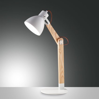 Fabas Sveva, pracovní lampička s vypínačem, bílý kov/dřevo, 1x40W E27, 35+23cm