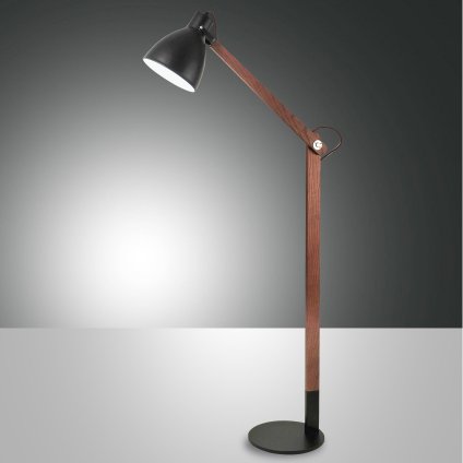 Fabas Sveva, čtecí lampa s vypínačem, černý kov/dřevo, 1x40W E27, 105+58cm