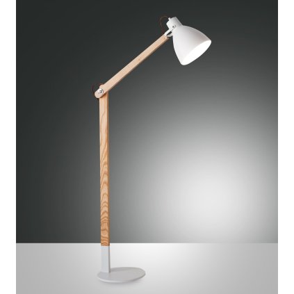 Fabas Sveva, čtecí lampa s vypínačem, bílý kov/dřevo, 1x40W E27, 105+58cm