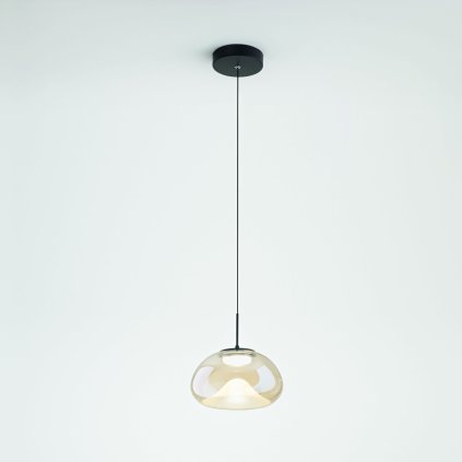Fabas Brena, závěsné svítidlo z jantarového skla, 1x10W LED 2700/3000/4000K krokové stmívání, prům. 22cm