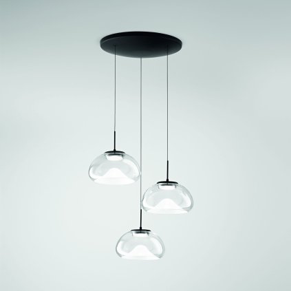 Fabas Brena, závěsné svítidlo z čirého skla, 3x10W LED 2700/3000/4000K krokové stmívání, prům. 35cm