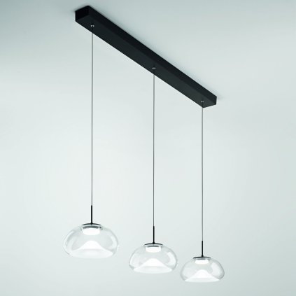 Fabas Brena, závěsné svítidlo z čirého skla, 3x10W LED 2700/3000/4000K krokové stmívání, délka 105cm