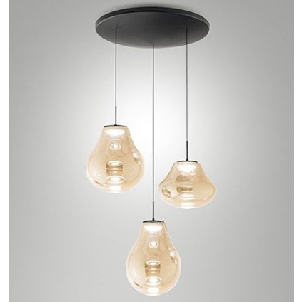 Fabas Deva, závěsné svítidlo z jantarového skla, 3x14W LED  2700/3000/4000K krokové stmívání, prům. 50cm