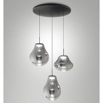 Fabas Deva, závěsné svítidlo z kouřového skla, 3x14W LED  2700/3000/4000K krokové stmívání, prům. 50cm