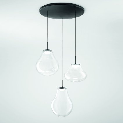 Fabas Deva, závěsné svítidlo z čirého skla, 3x14W LED  2700/3000/4000K krokové stmívání, prům. 50cm